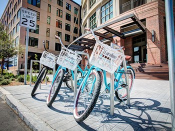 Rentable bikes outside of Caroline Apartments in Charleston SC